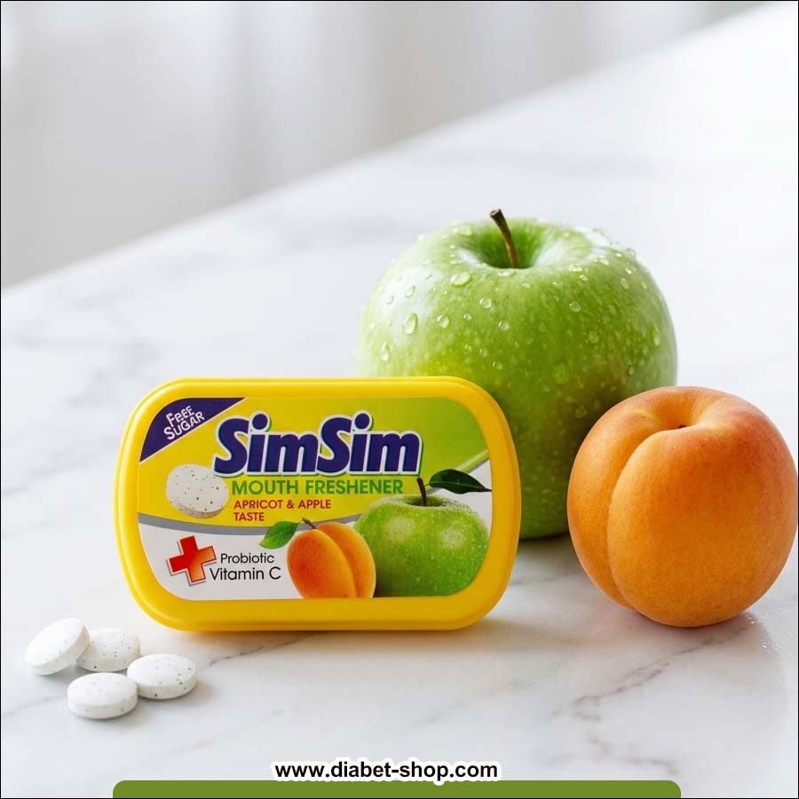 Sugar free mouth freshener tablets with apple and apricot flavor Sim Sim