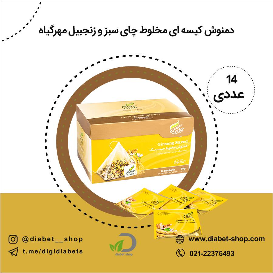 دمنوش کیسه ای مخلوط چای سبز و زنجبیل مهرگیاه