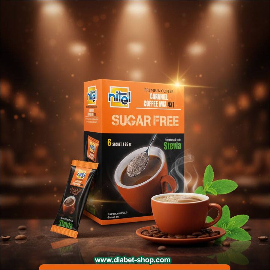 کافی میکس 4 در 1 کاراملی بدون شکر شیرین شده با استویا نیتل