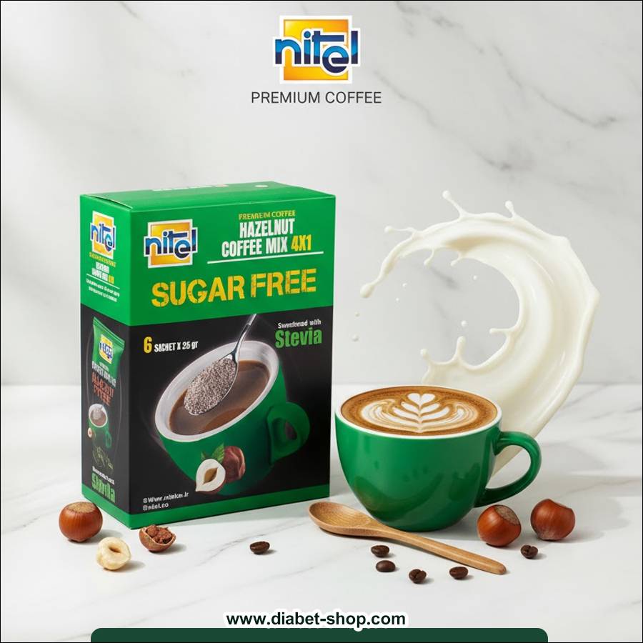 کافی میکس ۴ در ۱ فندقی بدون قند شیرین شده با استویا نیتل