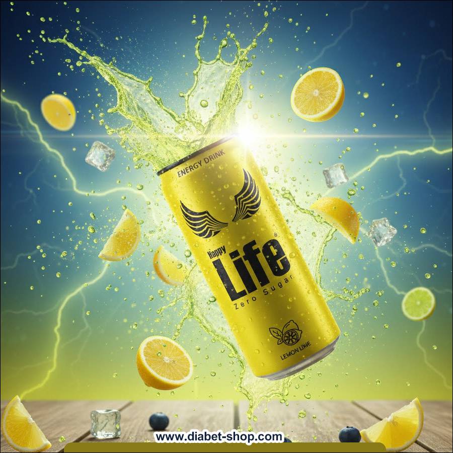 نوشابه انرژی زا رژیمی و بدون قند با طعم لیمو هپی لایف