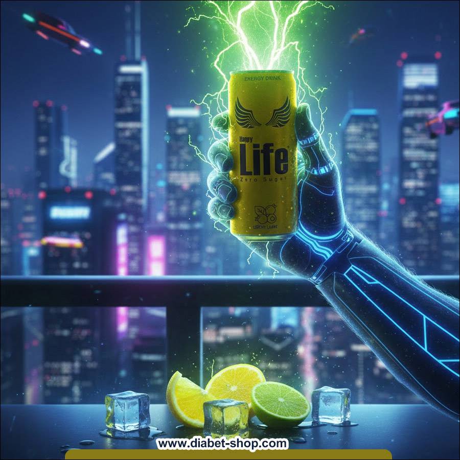 نوشابه انرژی زا رژیمی و بدون قند با طعم لیمو هپی لایف