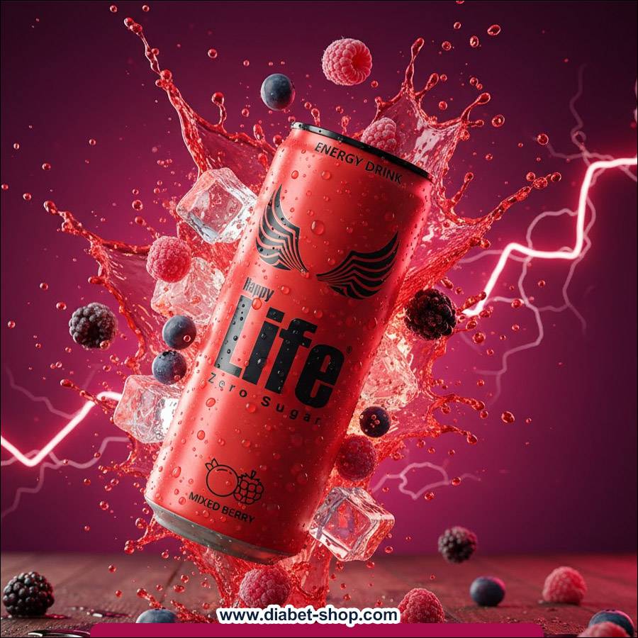 نوشابه انرژی زا بدون قند با طعم میکس بری هپی لایف