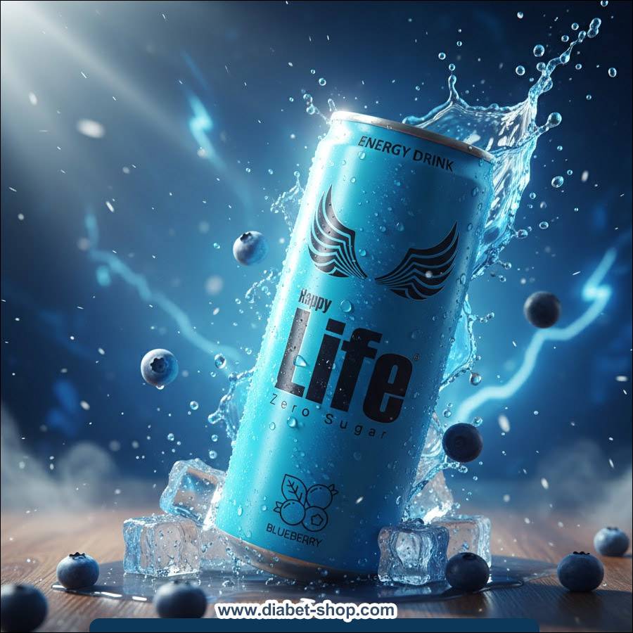 نوشابه انرژی زا بدون قند با طعم بلوبری هپی لایف