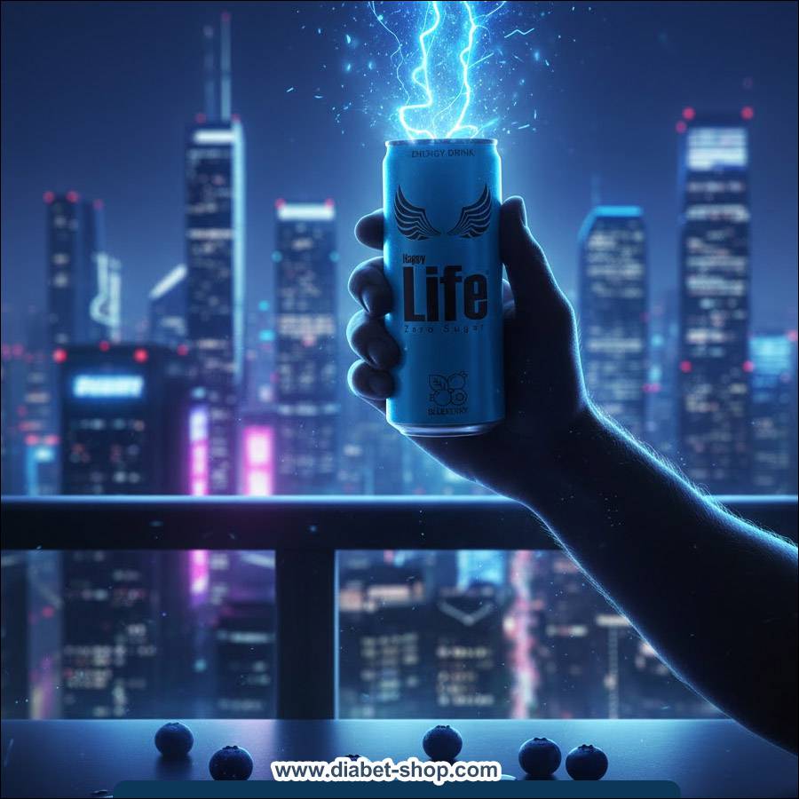 نوشابه انرژی زا بدون قند با طعم بلوبری هپی لایف