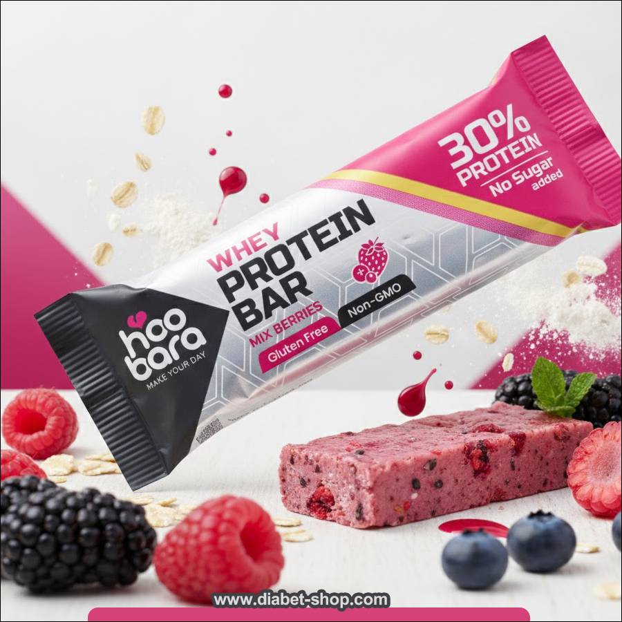 پروتئین بار بدون قند و گلوتن با پروتئین وی میکس بری هوبارا