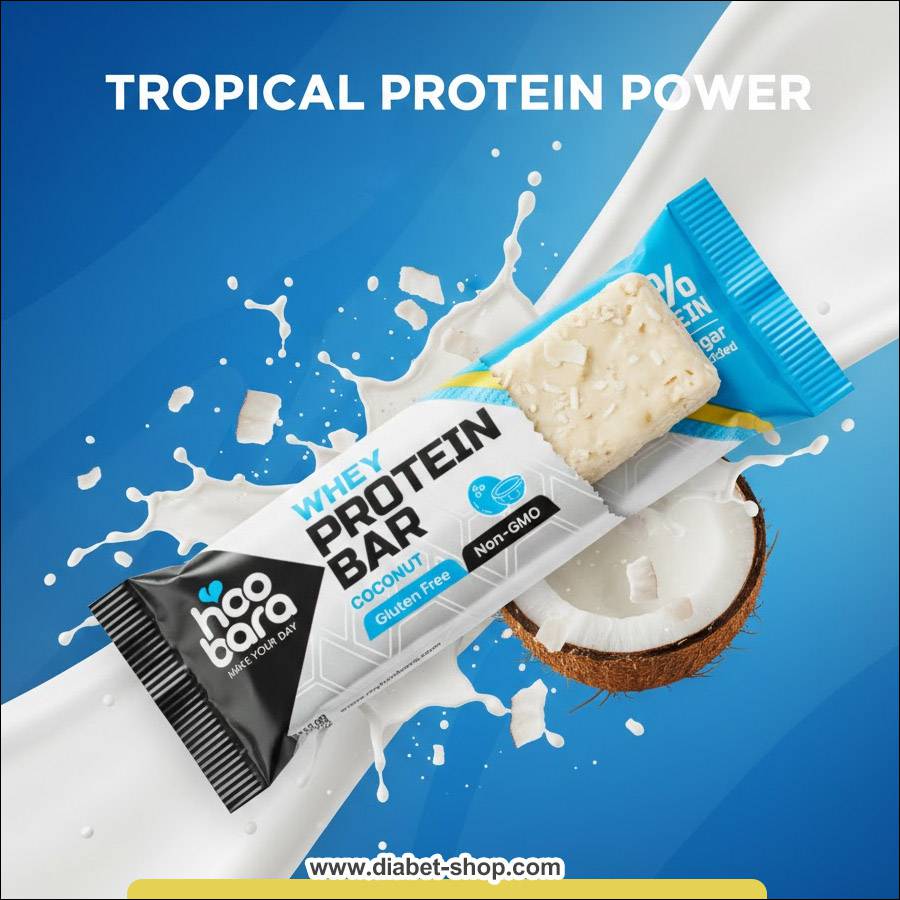 پروتئین بار بدون قند و گلوتن با پروتئین وی نارگیل هوبارا