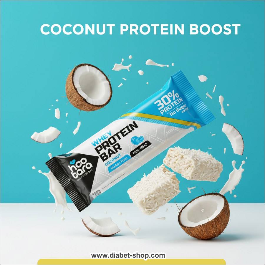 پروتئین بار بدون قند و گلوتن با پروتئین وی نارگیل هوبارا
