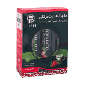 ماچا لته توت فرنگی بدون شکر و شیرین شده با استویا پپتینا بسته 10 ساشه ای